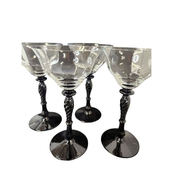 Luminarc Black Twisted Stem Cocktail Glasses Set of 4 Vintage 6 oz Clear Bowl El - Picture 5 of 6